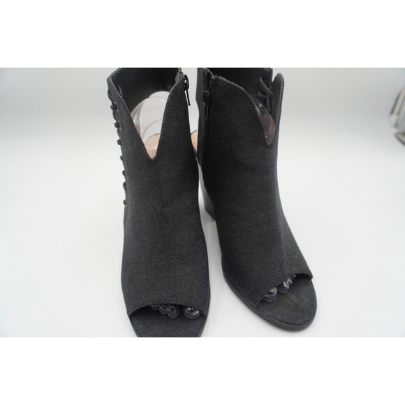 C Est 1946 Dark Denim Lace Up Side Zip Peep Toe ankle Block Heel Boots Size 11W - Picture 5 of 8